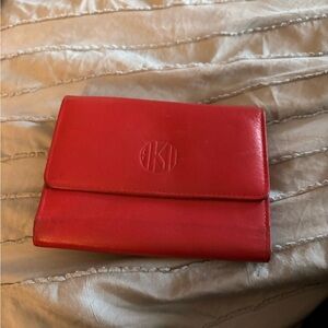Anne Klein Vibrant Red Leather cowhide Trifold Wallet